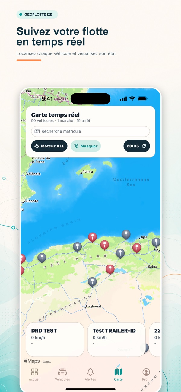 Geoflotte live map showing vehicle locations